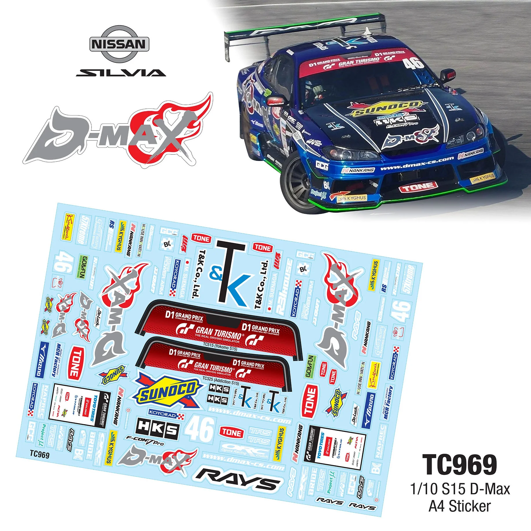 1-10 S15 D-MAX Sticker Livery Decal Sheet Set [TEAM-C] TC969