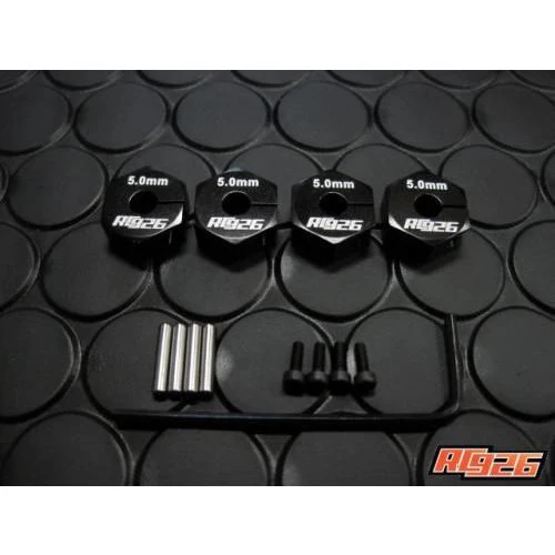 5mm THICK BLACK HEX HUBS for WHEELS (4 PC SET WITH PINS)  [RC926] KN-WH07BK