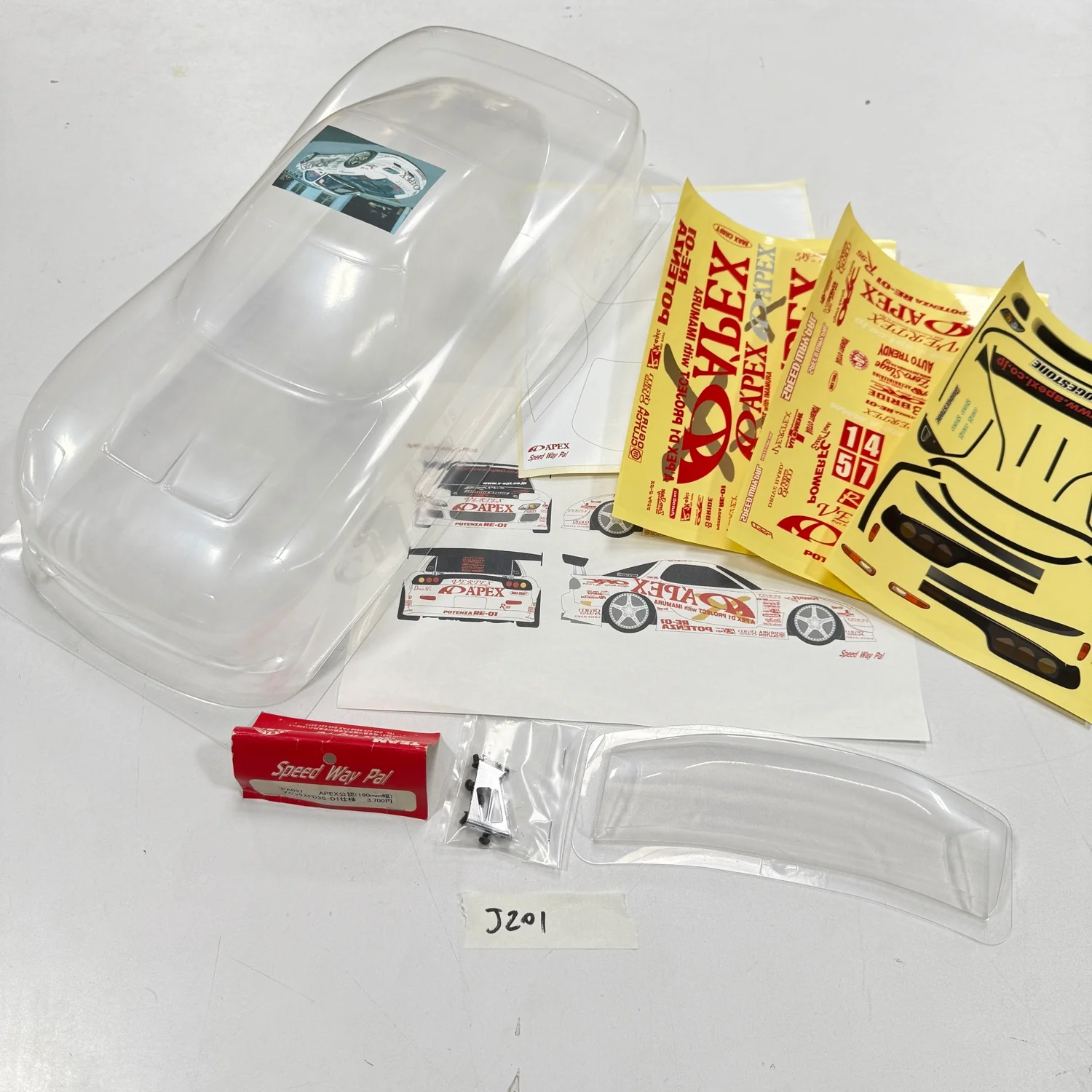 Apex-i D1 Project Mazda RX-7 FD3S w/ Livery, Wing, Wingstand 1-10 Body Set *Discontinued NOS* [Speed Way Pal] PA037