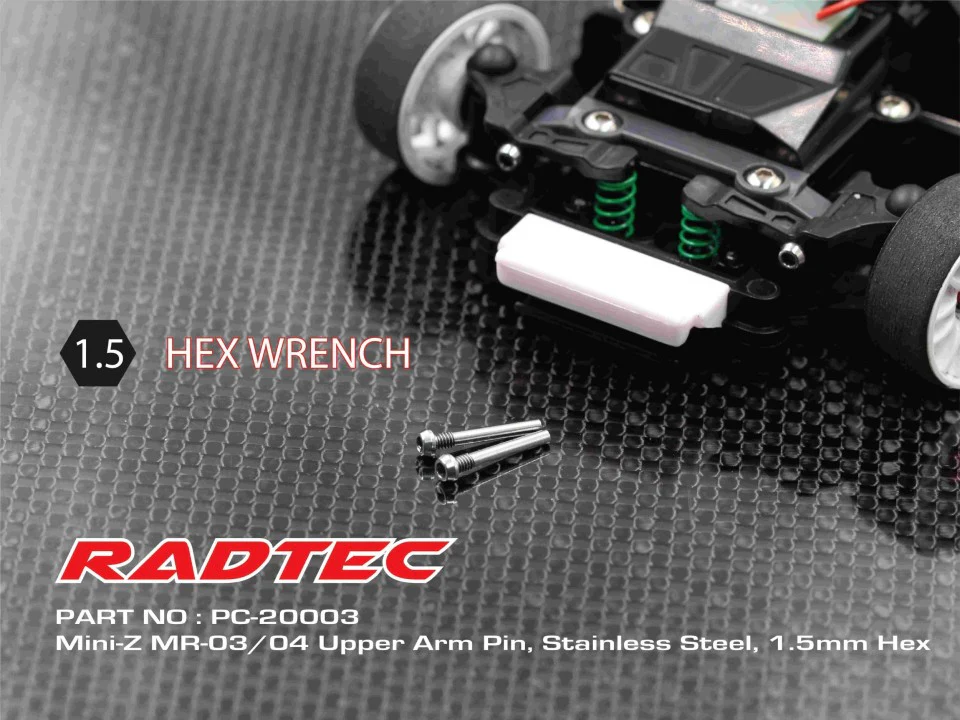 Mini-Z MR-03/04 Upper Arm Pin, Stainless Steel, 1.5mm Hex [RADTEC] PC-20003 - Image 2